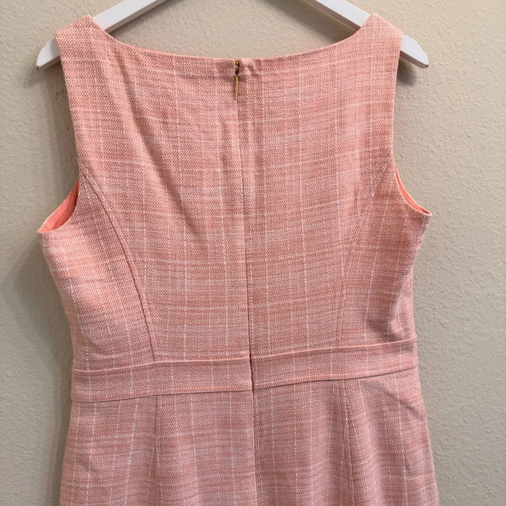 Tory Burch Tweed Sheath Dress Sleeveless Square Neck Size 10 Coral Pink